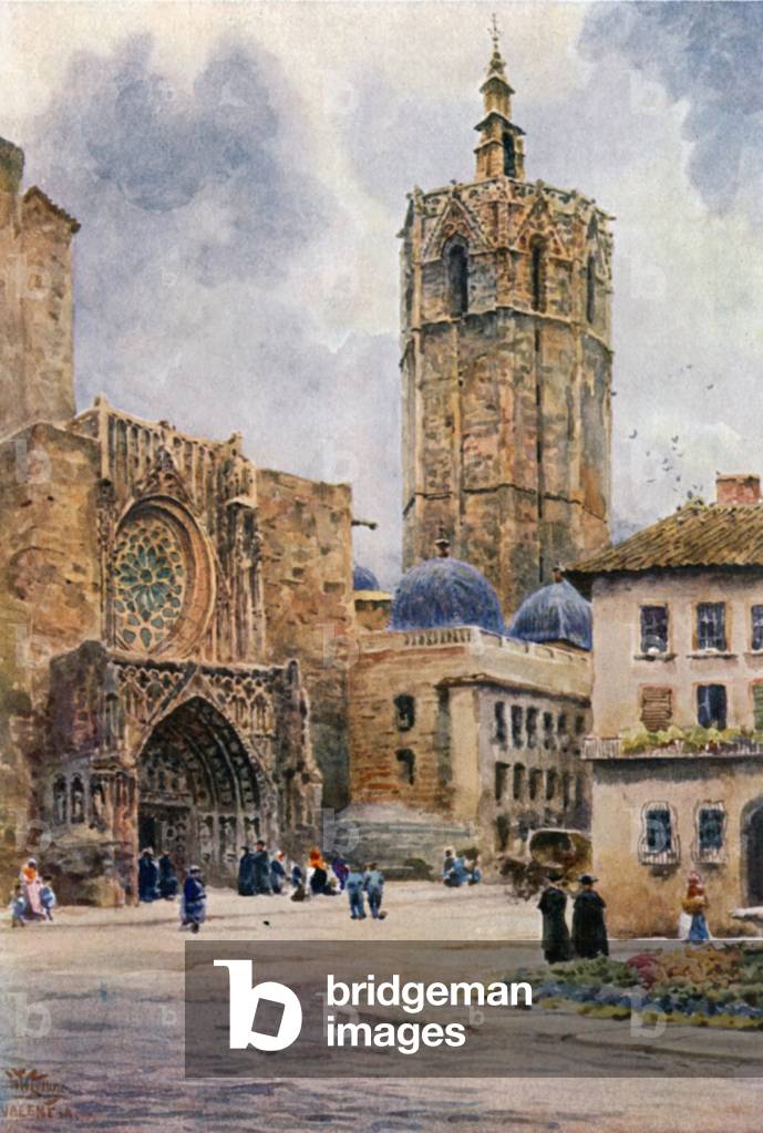 Valencia, Door of the Cathedral (colour litho)