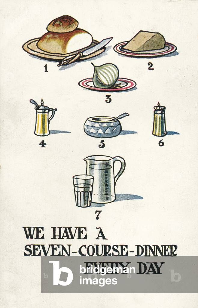 We have a seven course dinner every day (colour litho)
