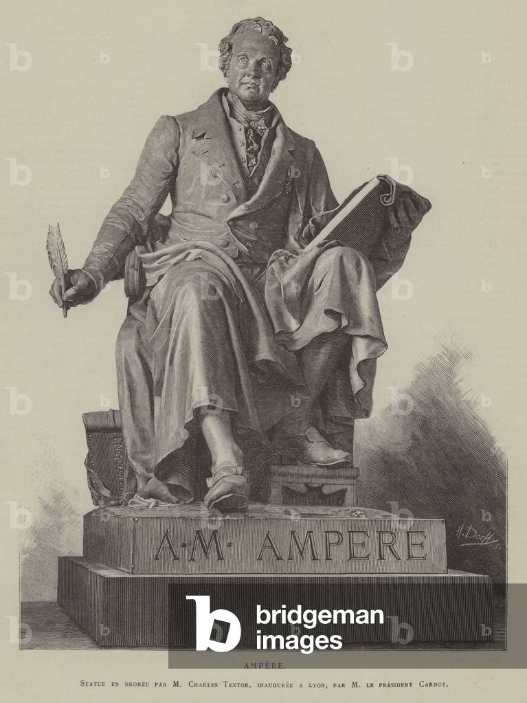 Ampere, Statue en bronze par M Charles Textor, inauguree a lyon, par M le president Carnot (engraving)