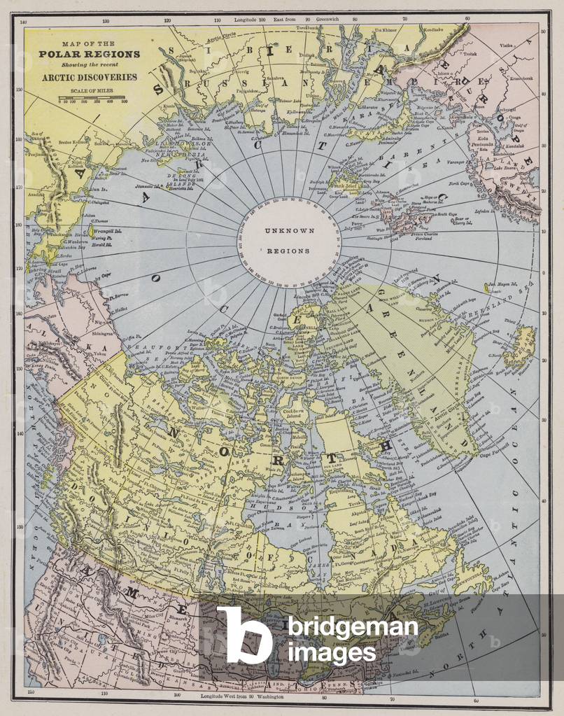 Map of the Arctic (coloured engraving)