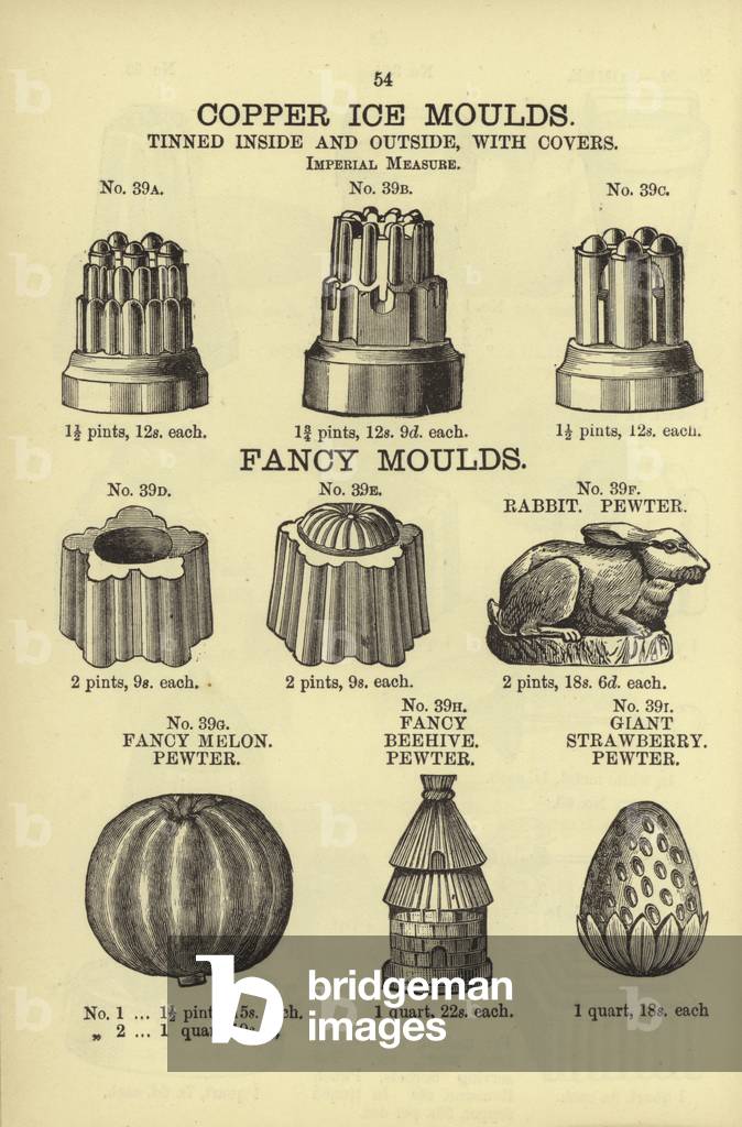 Ornamental moulds for creating iced puddings (litho)