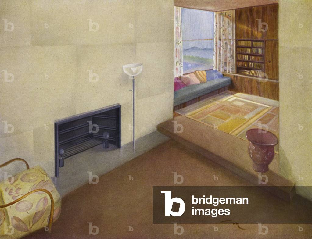 1930s interiors: Fireplace (colour litho)