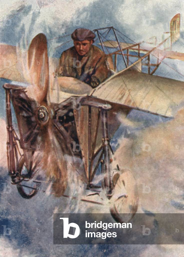 Early flying machine (colour litho)