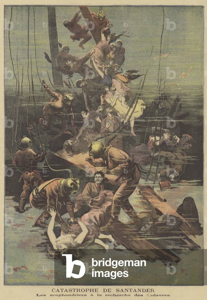 Disaster in Santander (colour litho)