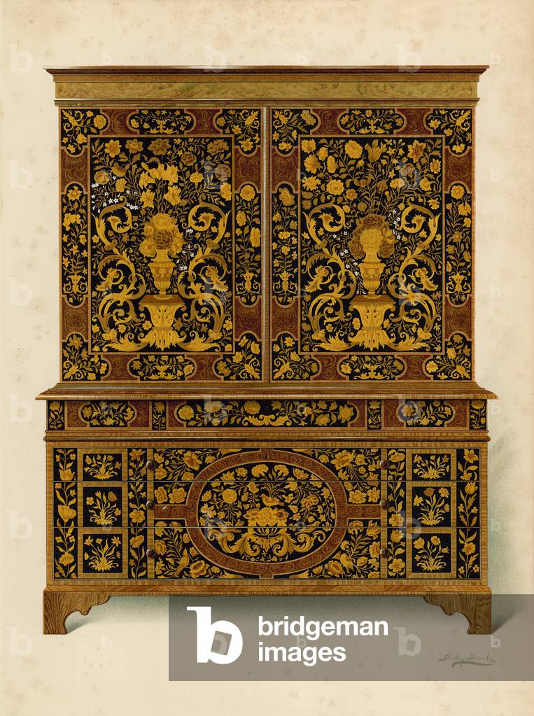 Cabinet Press Inlaid with Marqueterie, property of the Marquess of Exeter (chromolitho)