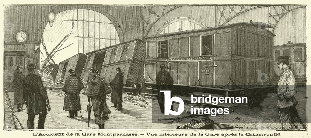 Train crash at the Gare Montparnasse, Paris (engraving)