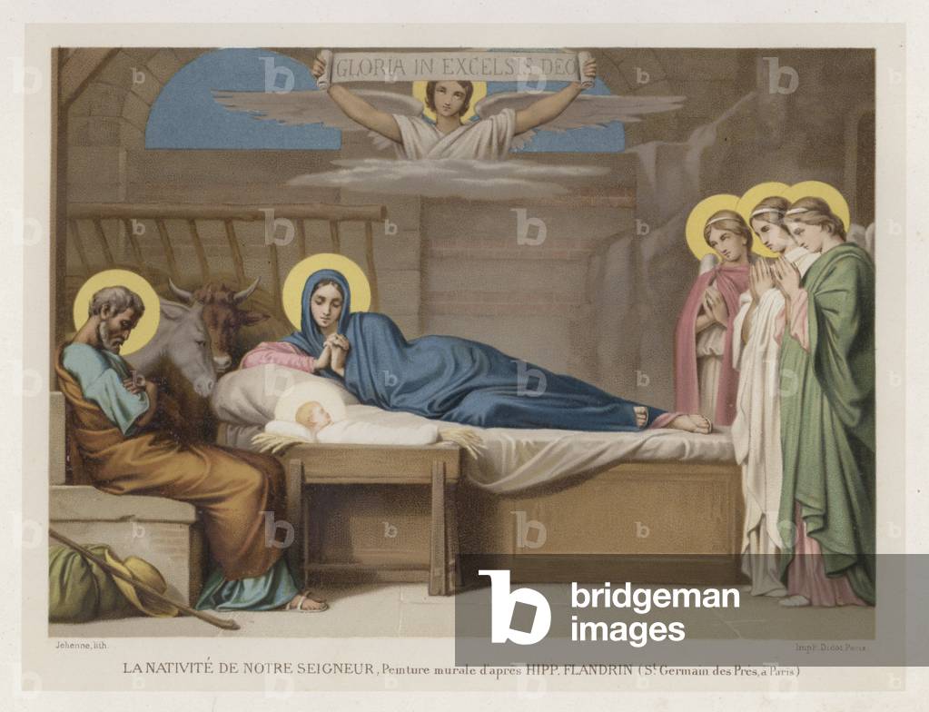 La Nativite De Notre Seigneur, Peinture murale d'apres Hipp Flandrin, St Germain des Pres, a Paris (chromolitho)