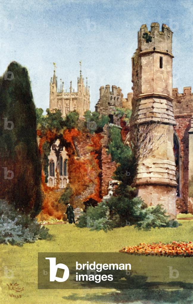 Wells, the Ruins of the Banqueting Hall (colour litho)