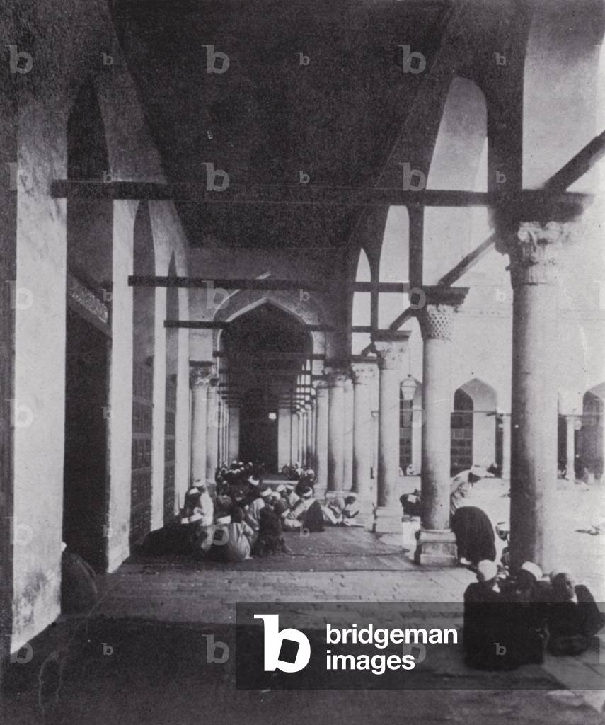 Egypt: Mosque El-Azhar, View in the Peristyle Court (b/w photo)