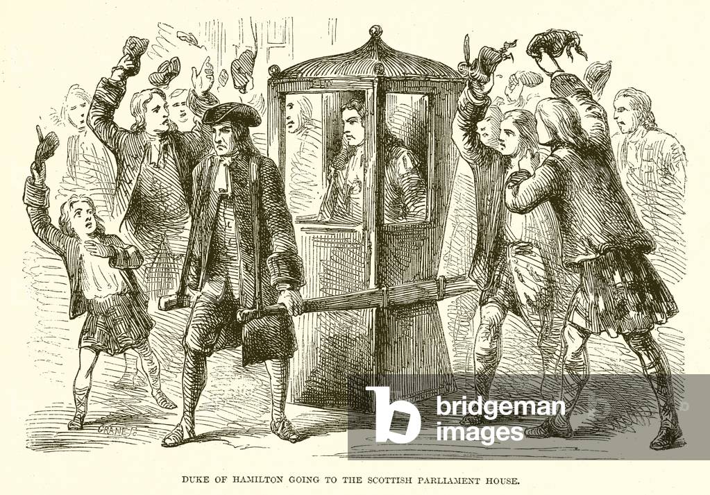 Duke of Hamilton going to the Scottish Parliament House (engraving)