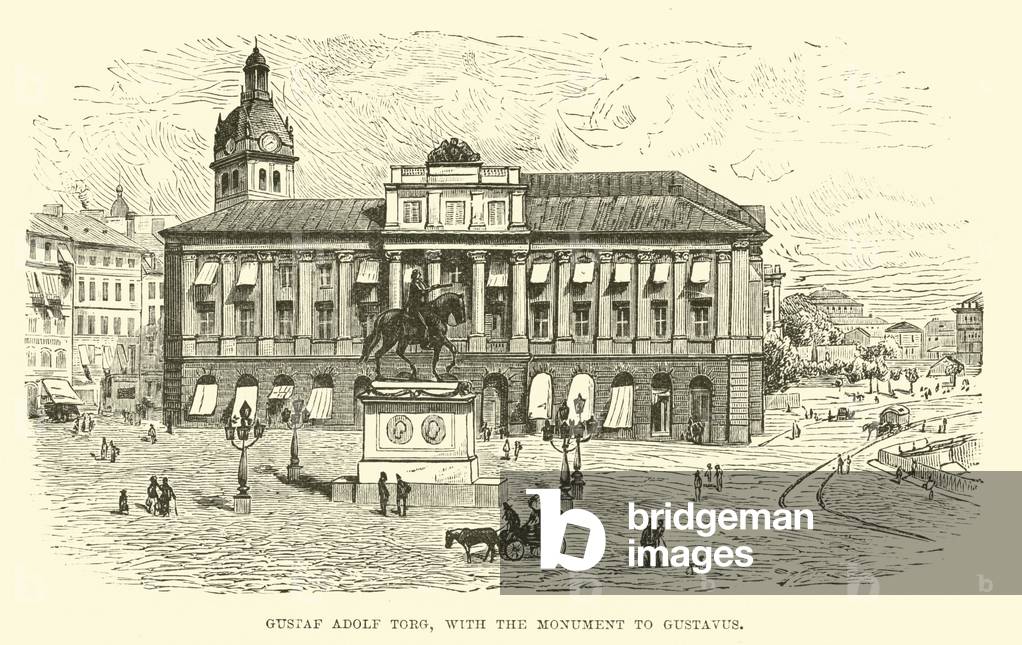 Gustaf Adolf Torg, with the monument to Gustavus (engraving)