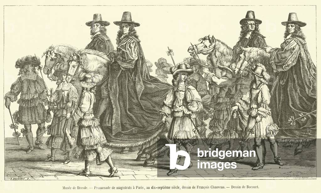 Musee de Dresde, Promenade de magistrats a Paris, au dix-septieme siecle (engraving)