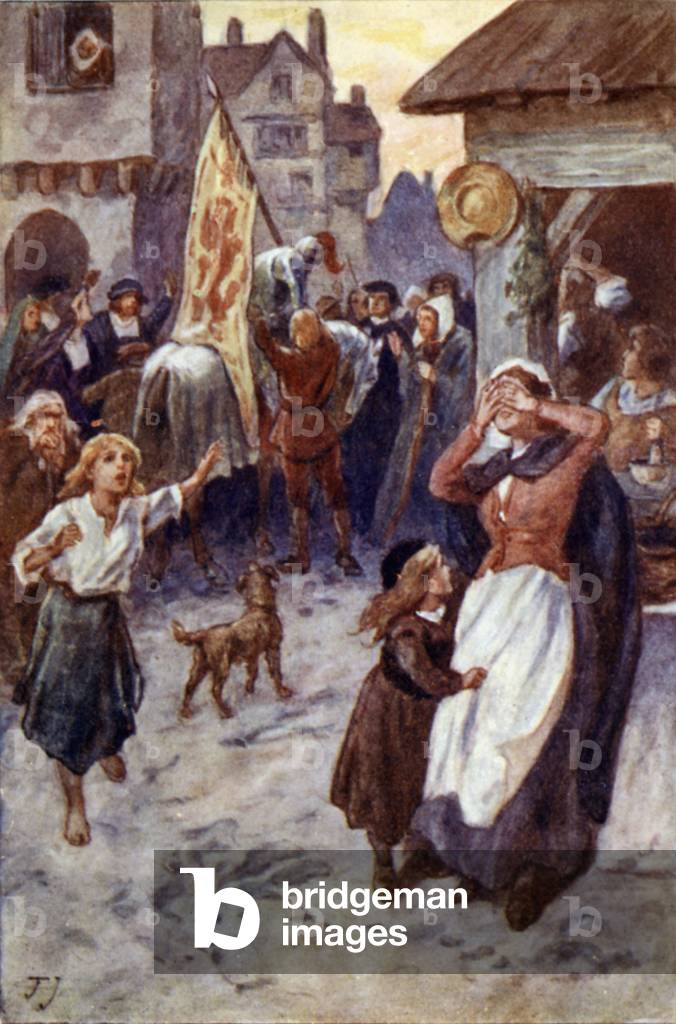 News of The Battle Of Flodden arriving in Edinburgh (colour litho)