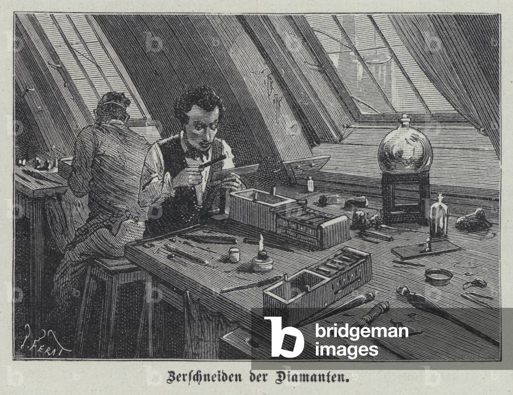 Cutting diamonds in Amsterdam, Netherlands (engraving)