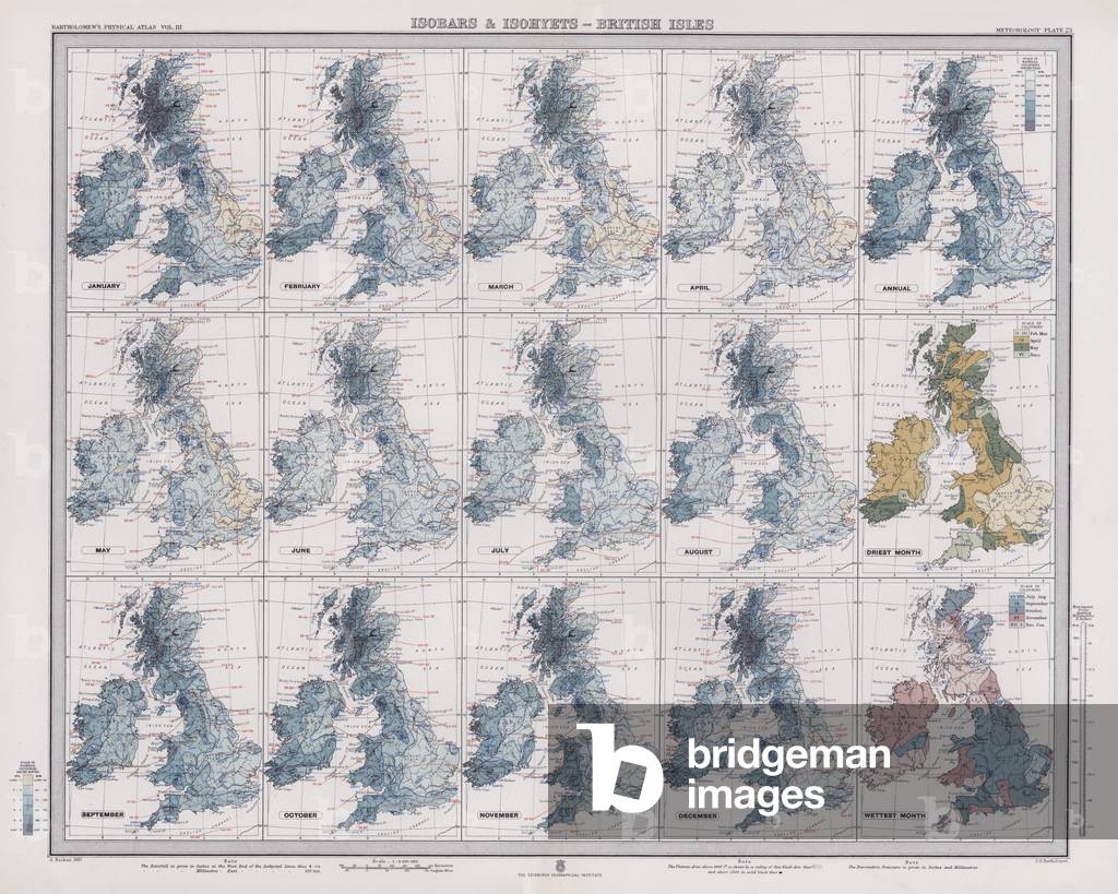 Isobars and Isohyets, British Isles (colour litho)