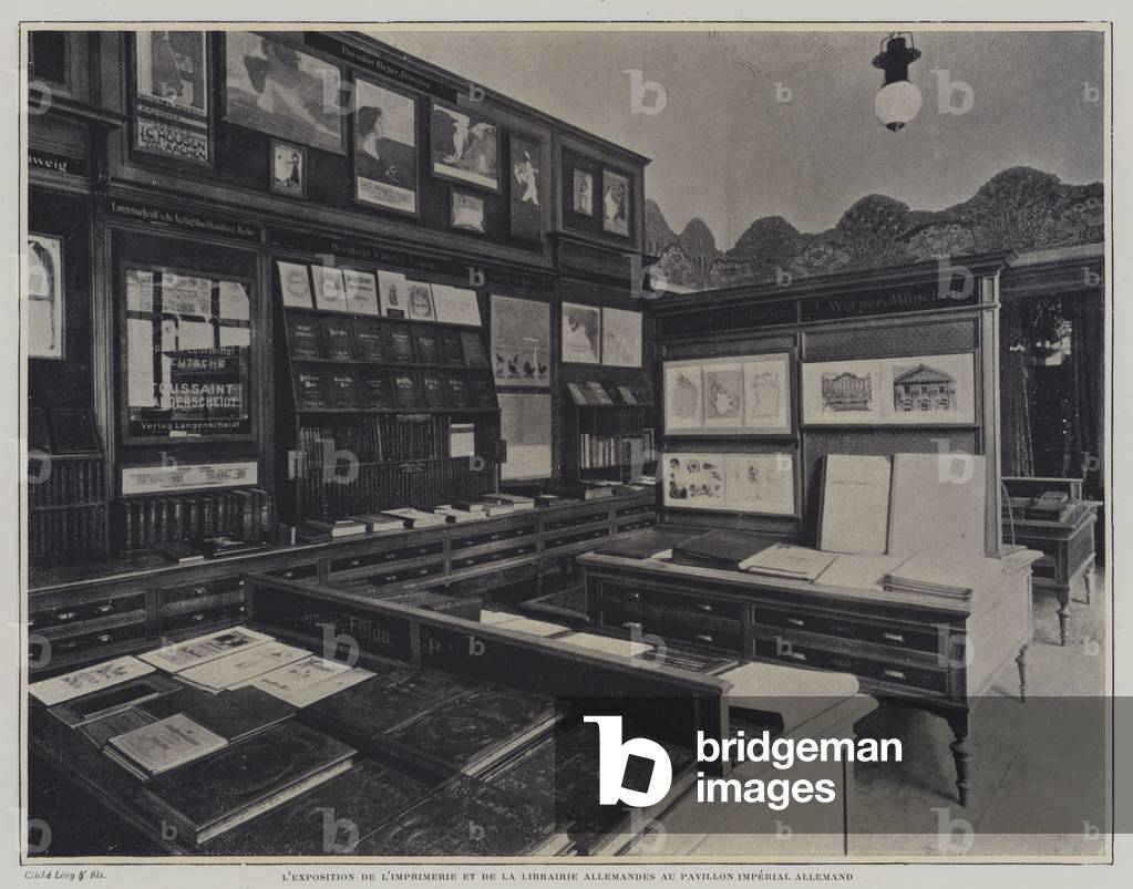 Exhibition of printing and books in the German pavilion at the Exposition Universelle 1900, Paris (b/w photo)