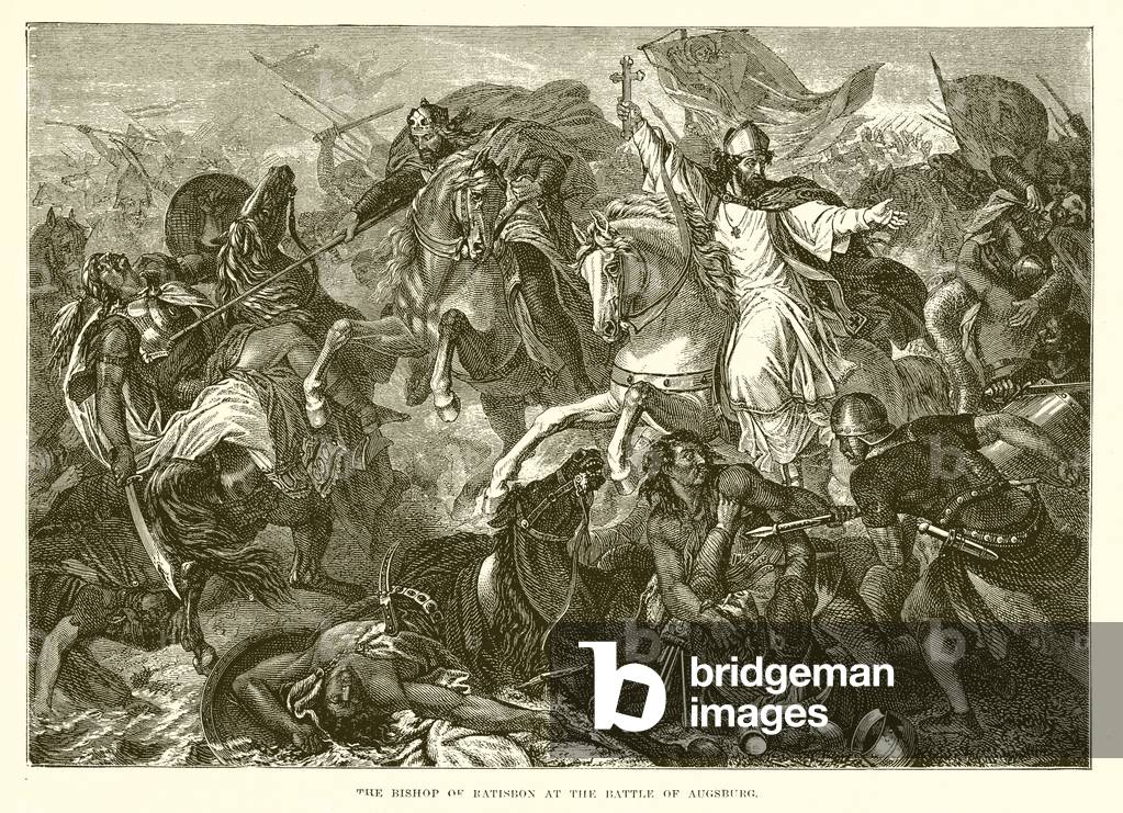 The bishop of Ratisbon at the battle of Augsburg (engraving)