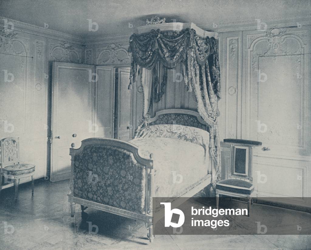 Bed of Marie Antoinette, Versailles (b/w photo)