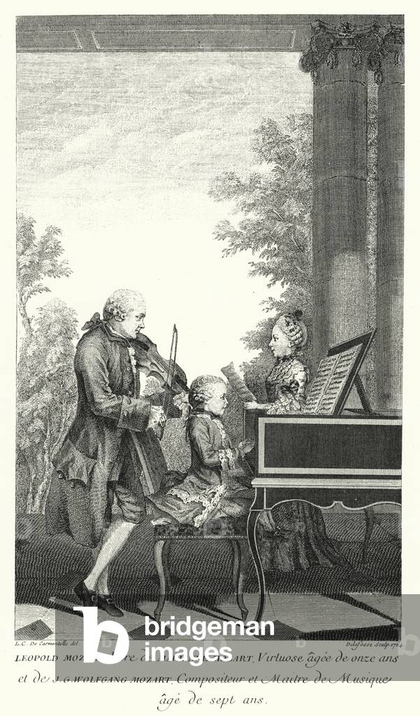 Leopold Mozart playing music with his daughter Marianne and son Wolfgang (engraving)