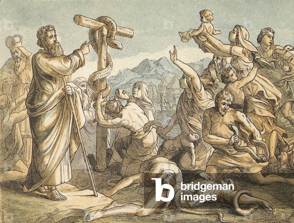 The Brazen Serpent (coloured engraving)