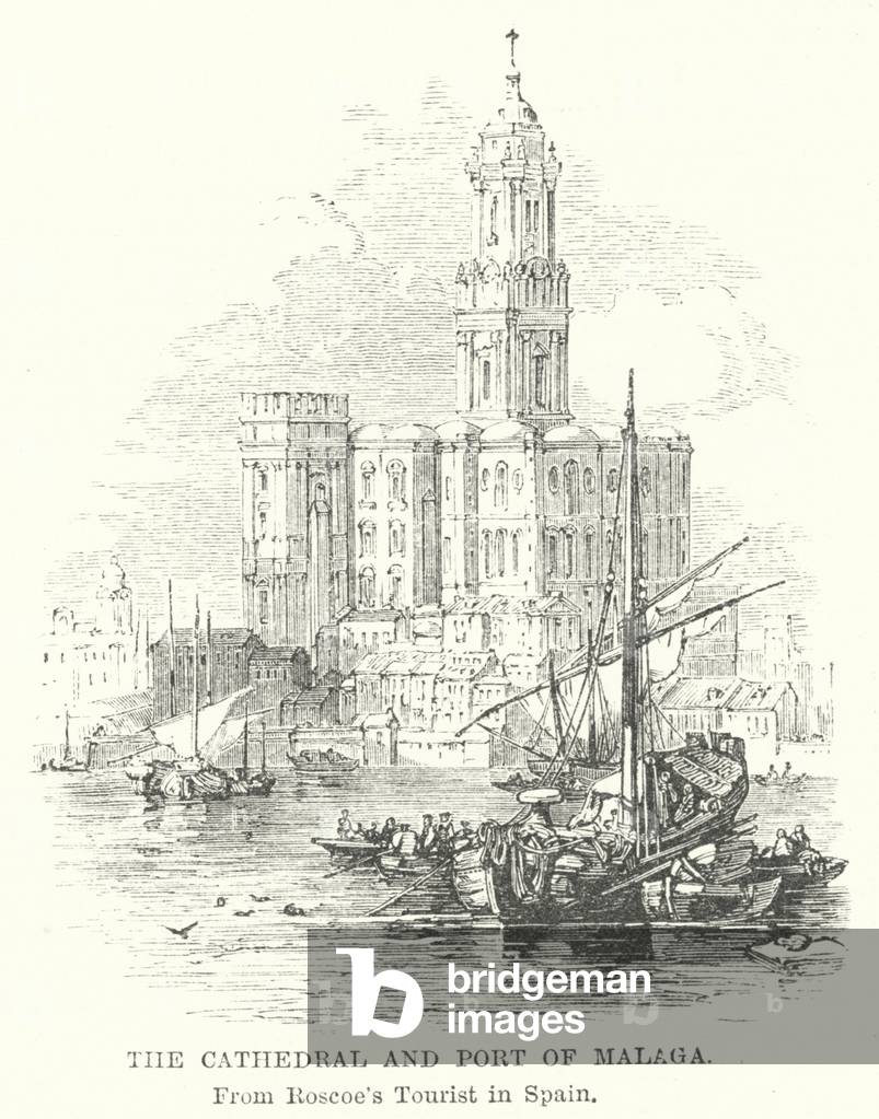 The Cathedral and Port of Malaga (engraving)