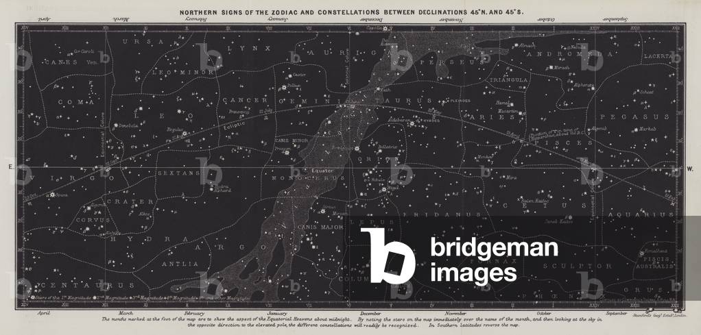 Northern Signs of the Zodiac and Constellations between Declinations 45° N and 45° S (litho)