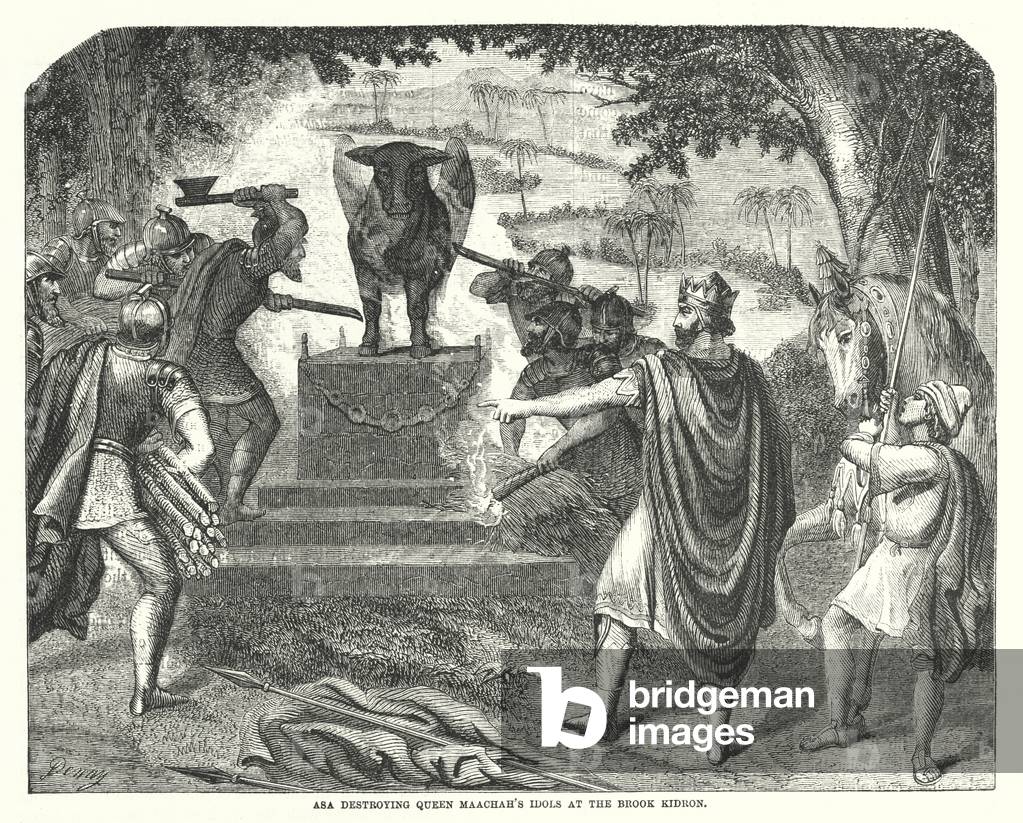 Asa destroying Queen Maachah's Idols at the Brook Kidron (engraving)