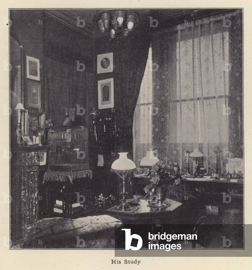 Sir Arthur Sullivan: His Study (b/w photo)