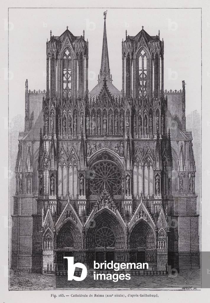 Cathedrale de Reims, XIIIe siecle, d'apres Gailhabaud (engraving)