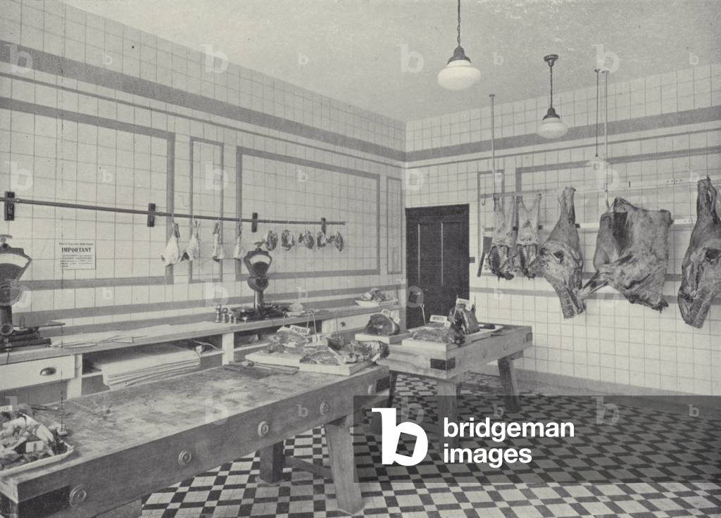 Modern Co-operative Butcher's Shop, Interior (b/w photo)