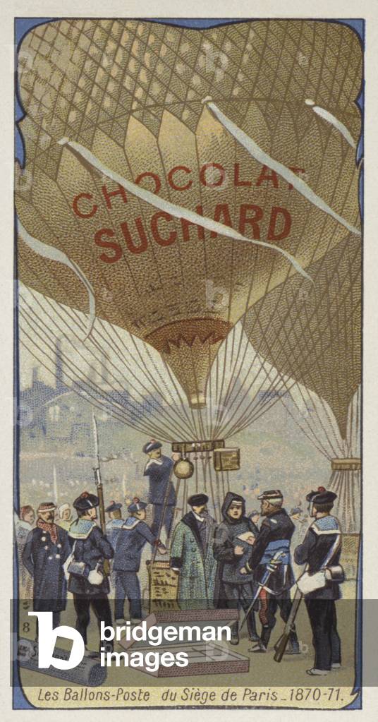 Mail balloon at the Siege of Paris, Franco-Prussian War, 1870-1871 (chromolitho)