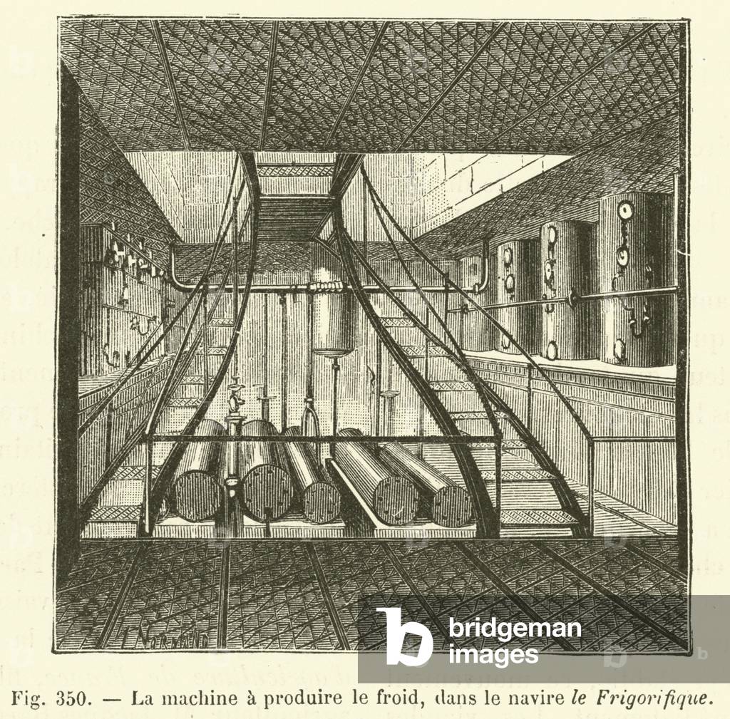 La machine a produire le froid, dans le navire le Frigorifique (engraving)
