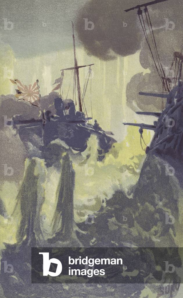 A Night Attack by Japanese Torpedo-boat Destroyers on the Russian Squadron off Port Arthur (chromolitho)