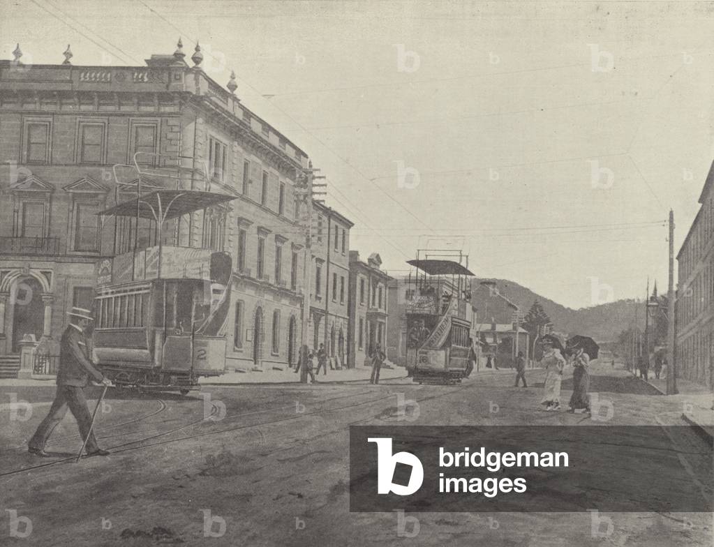 Macquarie Street, looking from the Cathedral, Hobart (b/w photo)