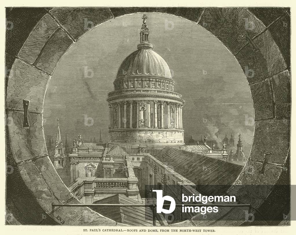 St Paul's Cathedral, Roofs and Dome, from the North-West Tower (engraving)