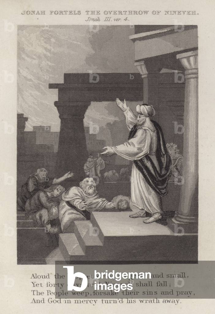 Jonah fortels the overthrow of Nineveh, Jonah III, ver 4 (engraving)