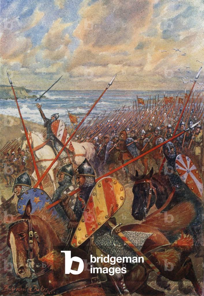 The landing of William the Conqueror in England, 28 September 1066 (colour litho)