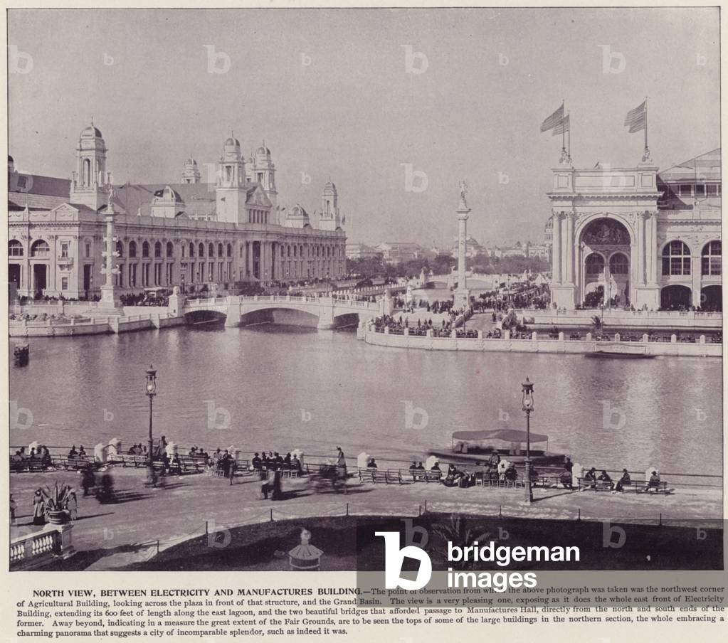 Chicago World's Fair, 1893: North View, between Electricity and Manufactures Building (b/w photo)