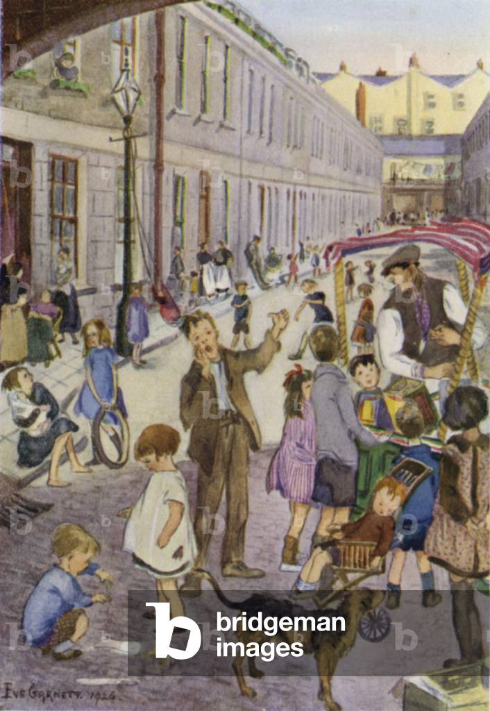 A summer evening in East London (colour litho)