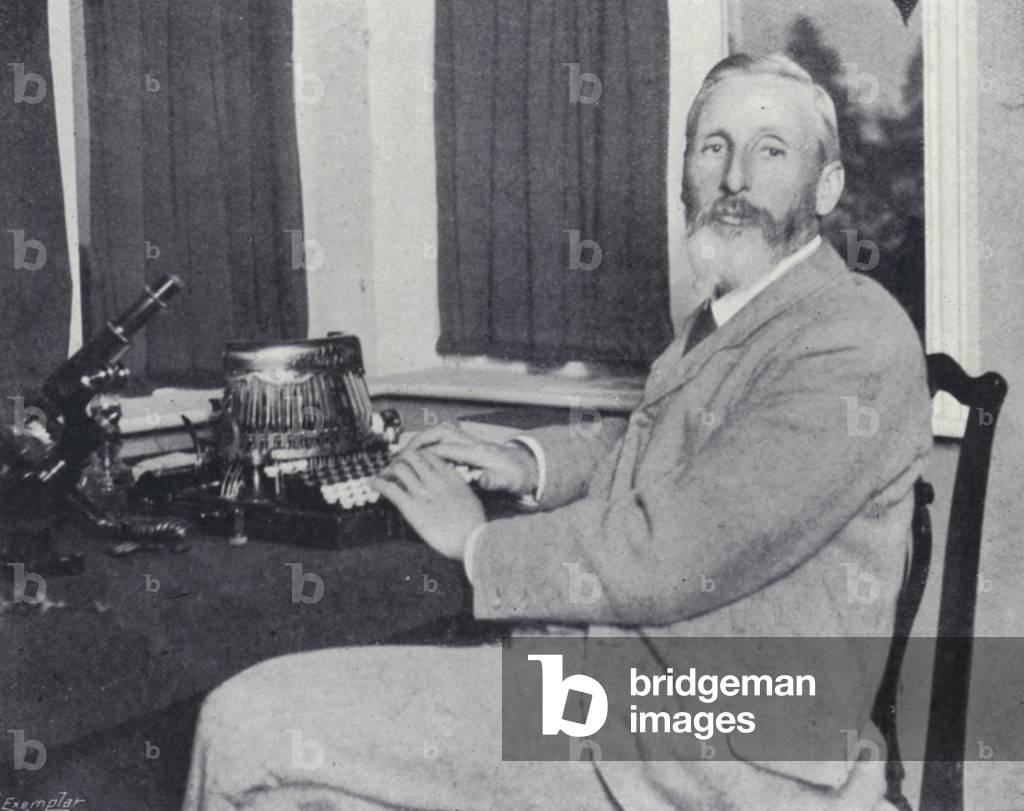 Grant Allen in his Study (b/w photo)