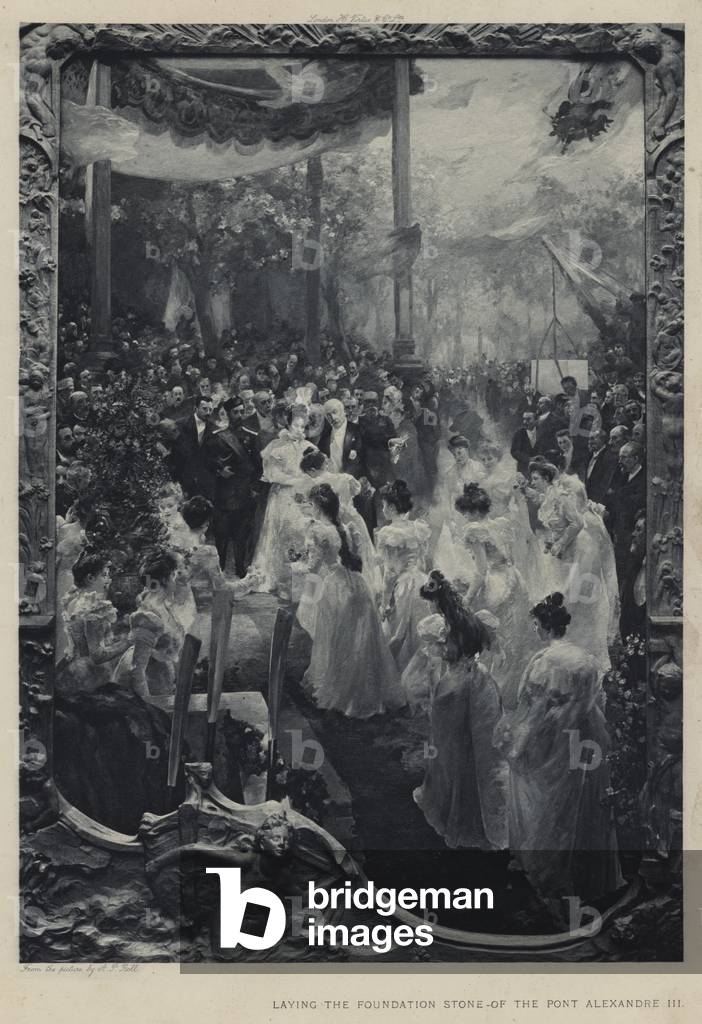 Laying the Foundation Stone of the Pont Alexandre III (litho)