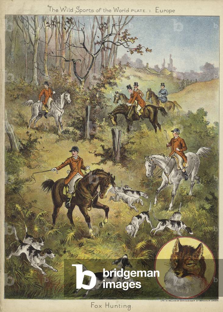 Fox hunting (colour litho)