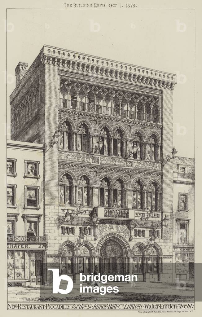 New Restaurant, Piccadilly, for the St James's Hall Company Limited (engraving)