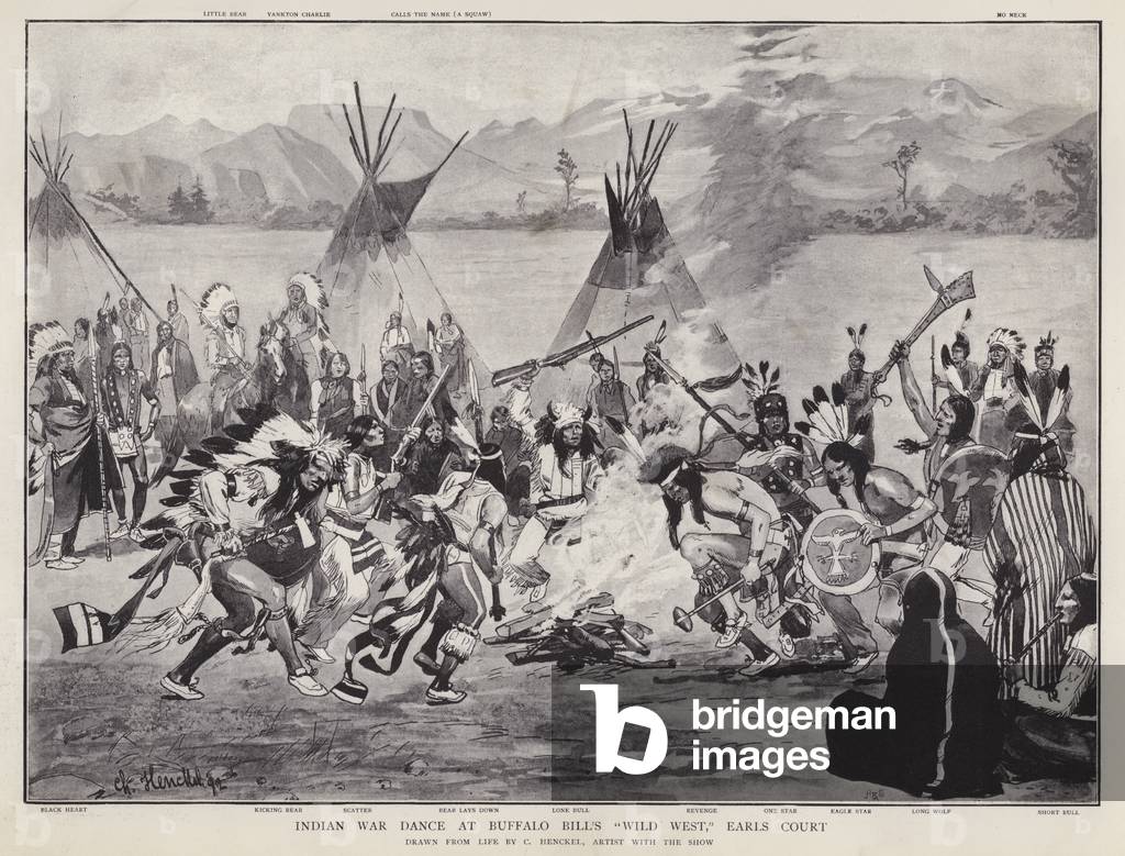 Indian war dance at Buffalo Bill's Wild West show, Earls Court, London, 1892 (litho)