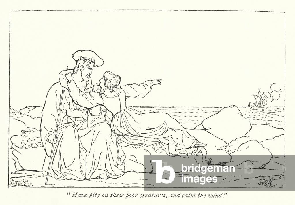 Shakespeare's The Tempest; Miranda entreating her father to calm the wind (engraving)