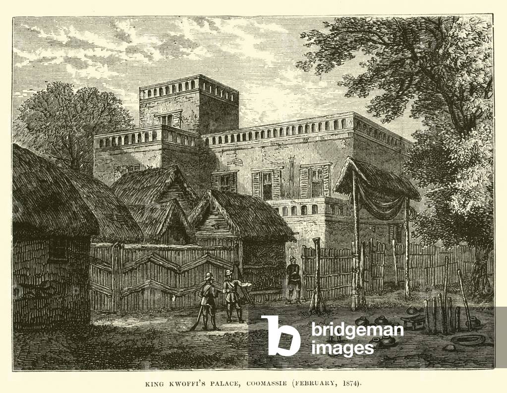 King Kwoffi's Palace, Coomassie, February 1874 (engraving)