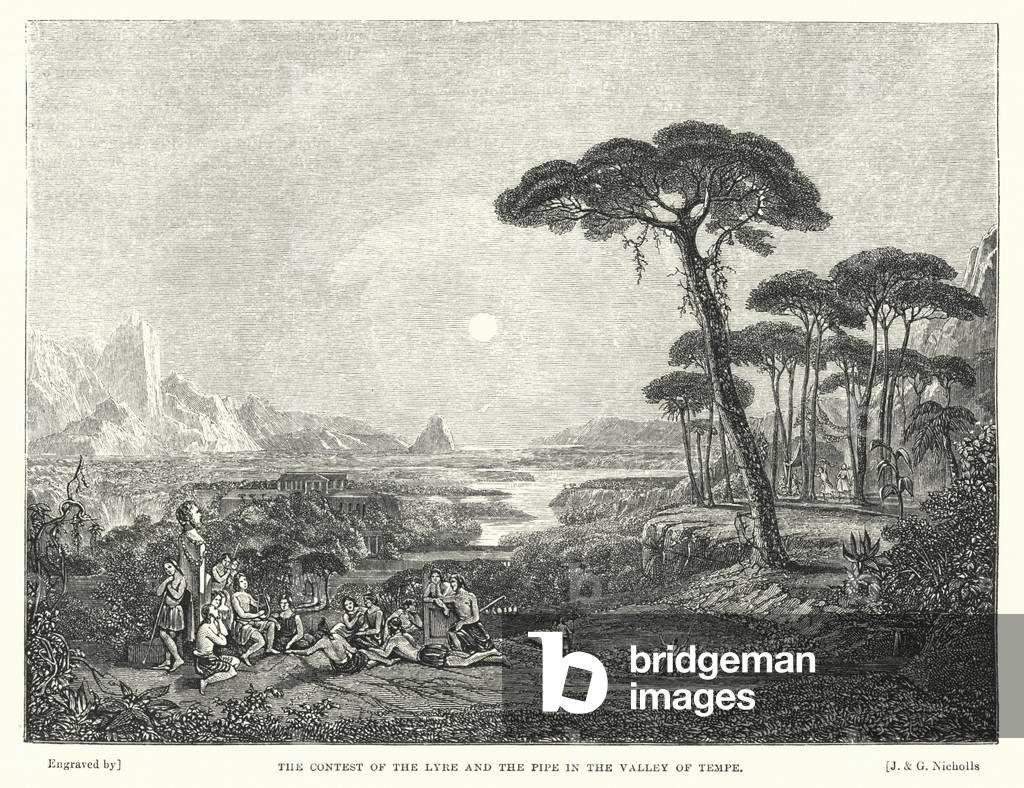 The Contest of the Lyre and the Pipe in the Valley of Tempe (engraving)