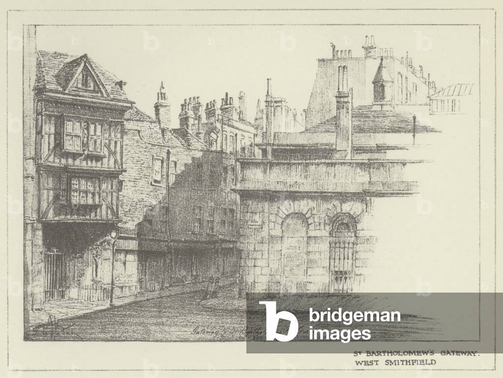 St Bartholomew's Gateway, West Smithfield (litho)