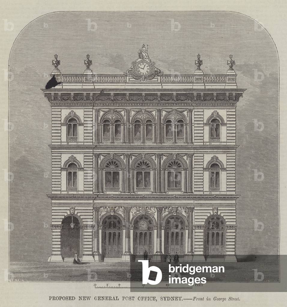 Proposed New General Post Office, Sydney, Front in George Street (engraving)