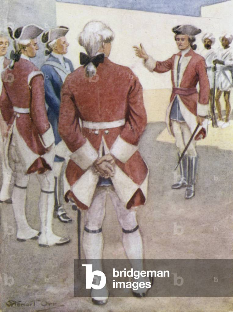 One of the worst things that Clive had to handle was a mutiny amongst the officers (colour litho)